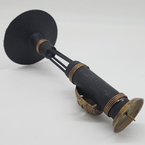 Handcrafted African Tribal Mask Inspired Metal Candle Holder Brass Metal 9" - Picture 7 of 8